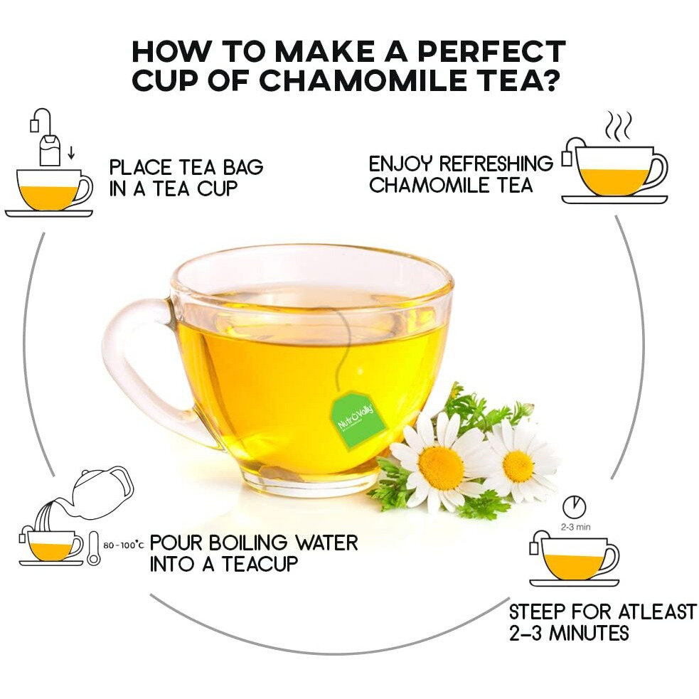 Nutrovally Chamomile Tea | Improve Sleep Cycle & Refreshing Pure Flowery Loose Leaves (25 Teabags)