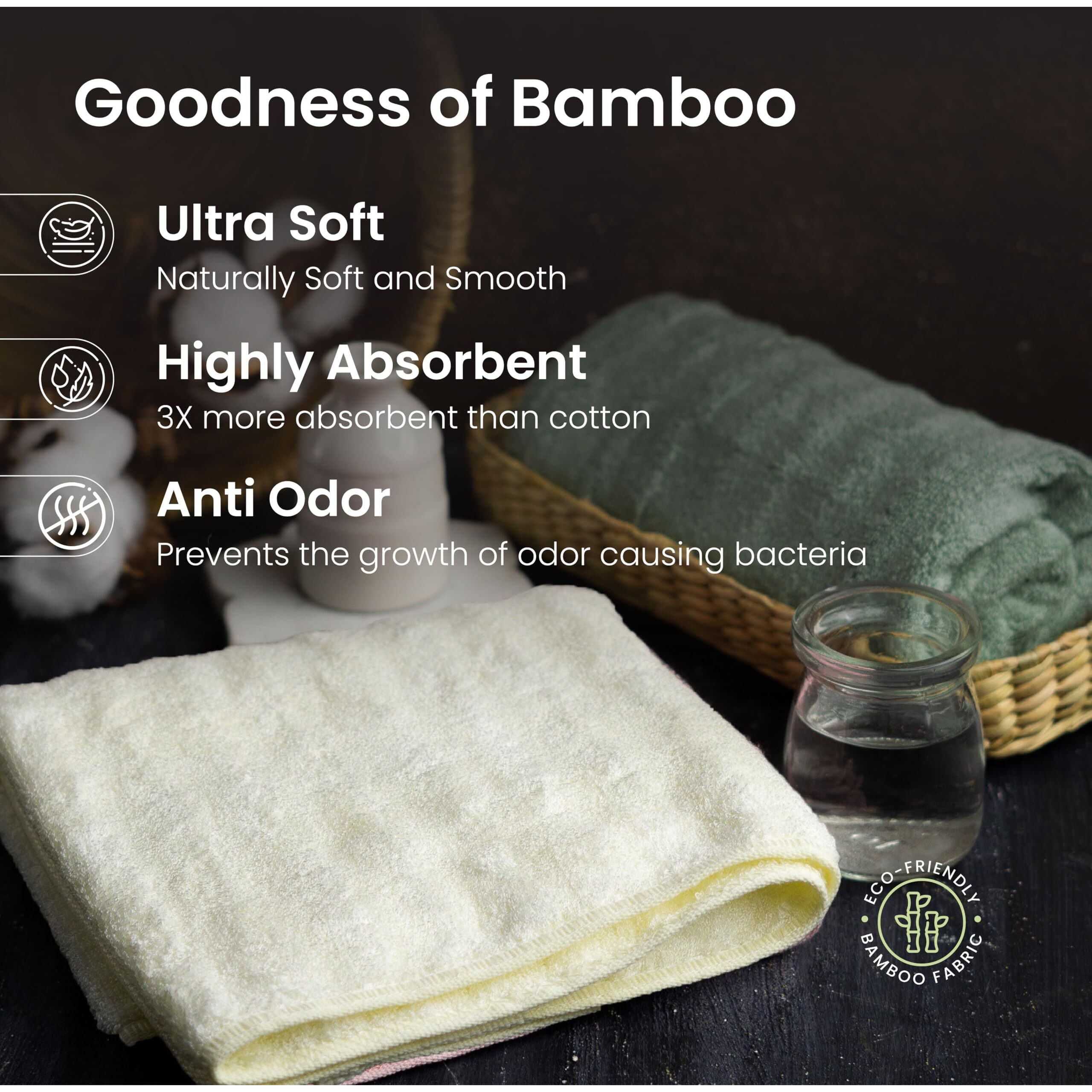 Mush Bamboo Hand Towels Set Of 2 | 100% Bamboo Gym Towel For Men/Women Workout | Ultra Soft, Absorbent & Quick Dry Towel For Gym, Travel, Sports And Yoga | 40 X 60 Cms | 600 Gsm (Cream & Green)