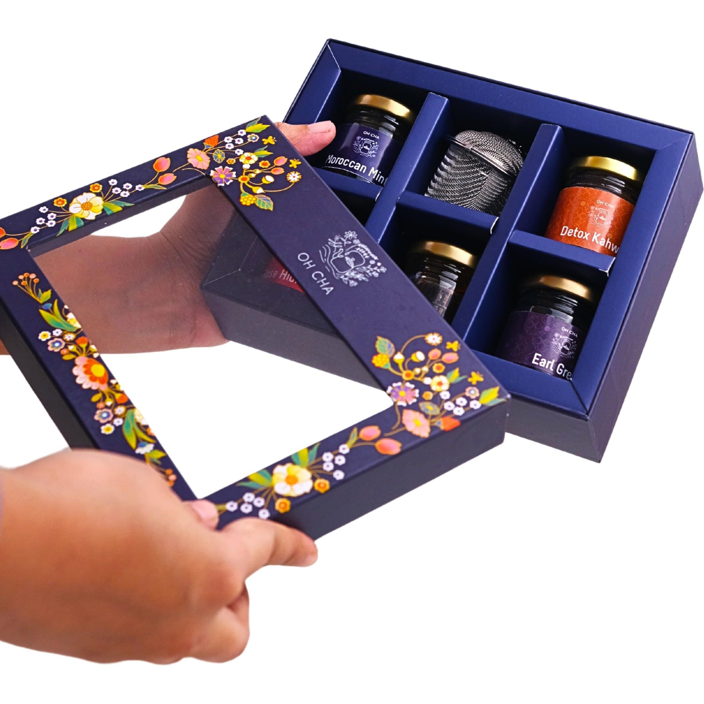 Oh Cha - Tea Gift Box | Assorted Tea Gift Set With Tea Infuser & Honey | 4 Tea Flavors, Black Tea, Herbal Tea, Green Tea Loose Leaves | Gift For Everyone | Birthday Gift, Anniversary Gift, Wedding Gift