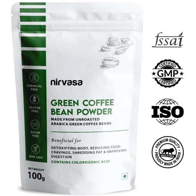 Nirvasa Unroasted Arabica Green Coffee Bean Extract Powder With Chlorogenic Acid For Men & Women | Body Detoxification & Weight Management | 100G Pack Of 1