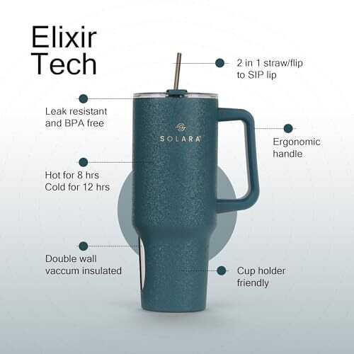 Solara Elixir 40Oz Tumbler For Hot And Cold, 1200Ml Insulated Tumbler With Lid, Stainless Steel Tumbler With Straw, Travel Tumbler, Coffee Mug For Office, Home, 1200Ml, 40Oz, Bezel