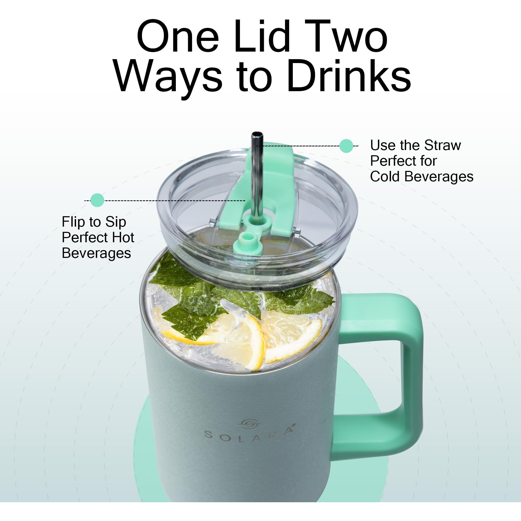 Solara Elixir 40Oz Insulated Tumbler With Straw And Lid, Tumblers For Hot And Cold, 1200Ml Stainless Steel Tumbler With Straw, Travel Mug, Coffee Mug For Office, Home, Icy Mint