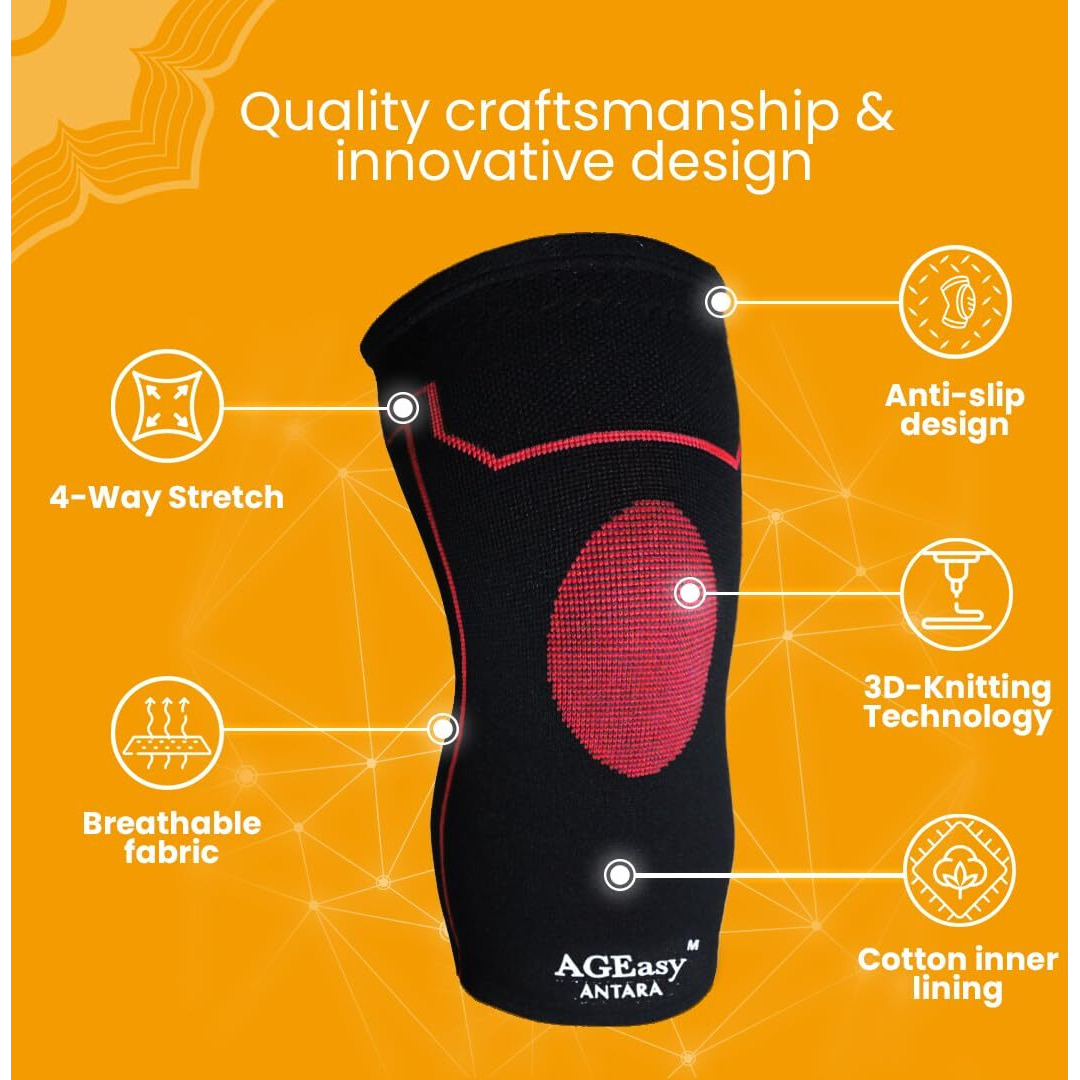 Ageasy (Max Group) Kneecap For Men & Women | Knee Support For Gym, Sports & Pain Relief | 4-Way Stretch, Anti-Slip, Inner Cotton Lining For Comfort | Knee Sleeves For Squats, Running & Cycling