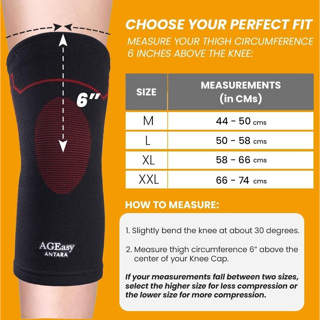Ageasy (Max Group) Kneecap For Men & Women | Knee Support For Gym, Sports & Pain Relief | 4-Way Stretch, Anti-Slip, Inner Cotton Lining For Comfort | Knee Sleeves For Squats, Running & Cycling