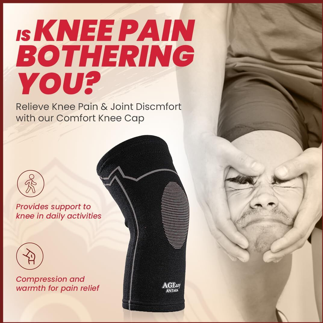 Ageasy (Max Group) Kneecap For Men & Women | Knee Support For Gym, Sports & Pain Relief | 4-Way Stretch, Anti-Slip, Inner Cotton Lining For Comfort | Knee Sleeves For Squats, Running & Cycling