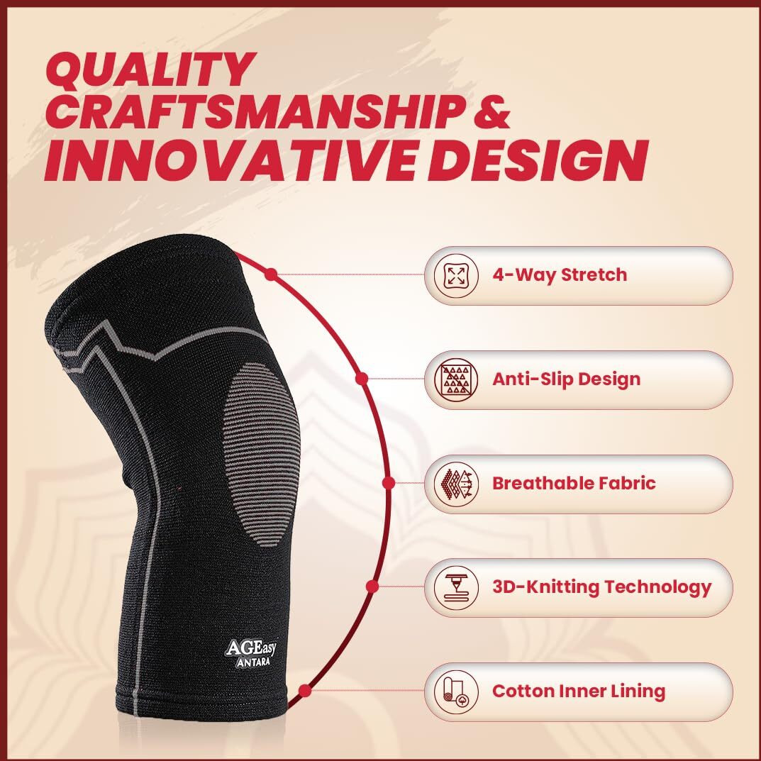 Ageasy (Max Group) Kneecap For Men & Women | Knee Support For Gym, Sports & Pain Relief | 4-Way Stretch, Anti-Slip, Inner Cotton Lining For Comfort | Knee Sleeves For Squats, Running & Cycling