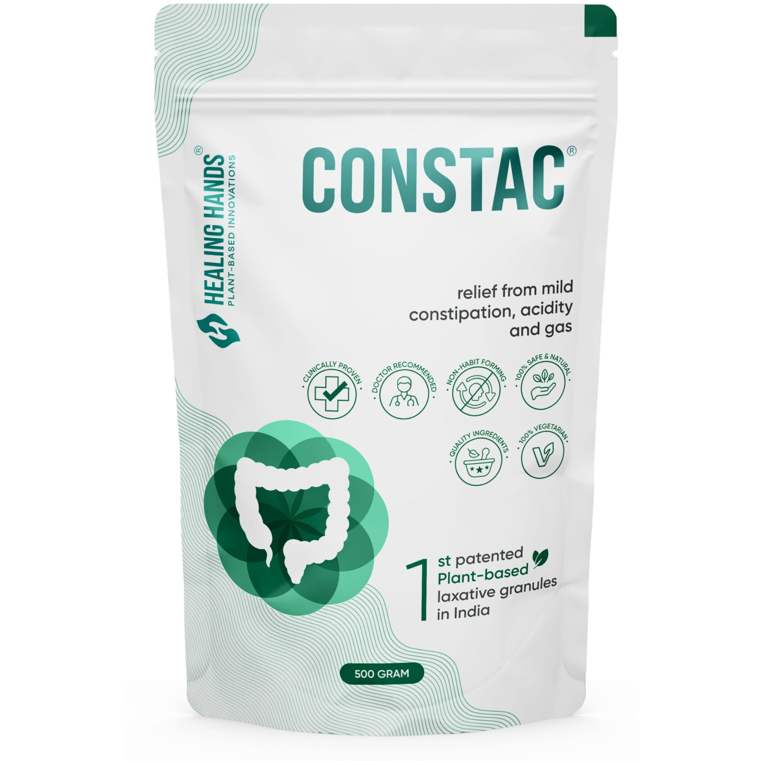 Constac Healing Hands For Relief In Mild Constipation - Mild, Safe, Clinically Proven Ayurvedic Granules 500G Pouch