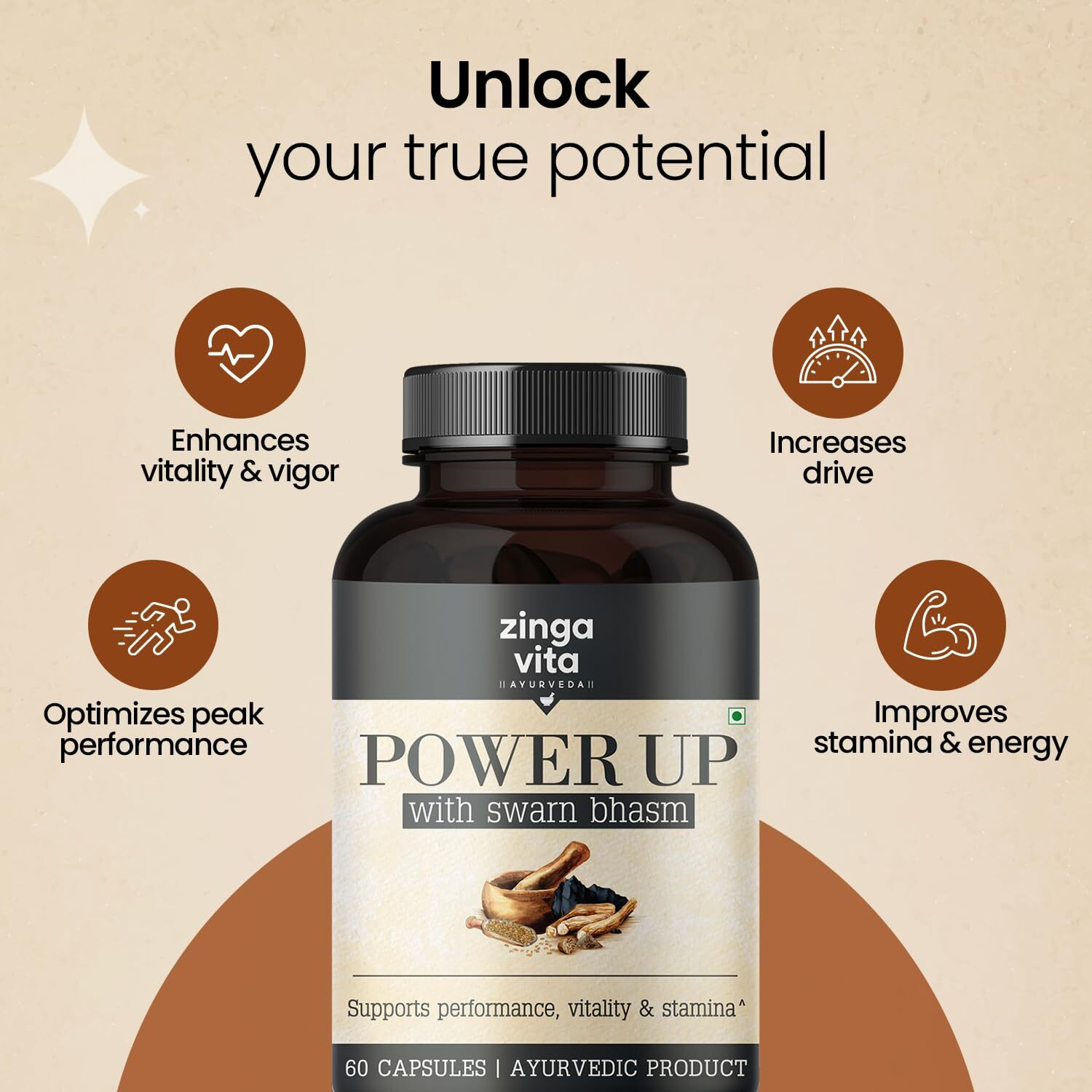 Zingavita Power Up Shilajit For Men With Swarn Bhasm | 100% Ayurvedic With 17 Herbs Like Pure Original Shilajit/Shilajeet & Ashwagandha | For Stamina & Performance (60 Shilajit Gold Capsules)