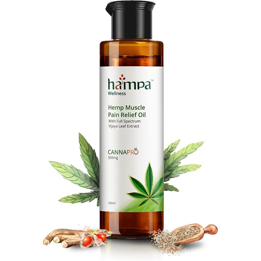 Hampa Hemp Muscle Pain Relief Oil 100Ml, Fast Relief From Muscle Pain & Spasms,Cannapro Benefits For All Muscle & Joint Pain,With Vijaya Leaf Extract,Arnica,Ashwagandha & 13 Herbs, Natural & Ayurvedic