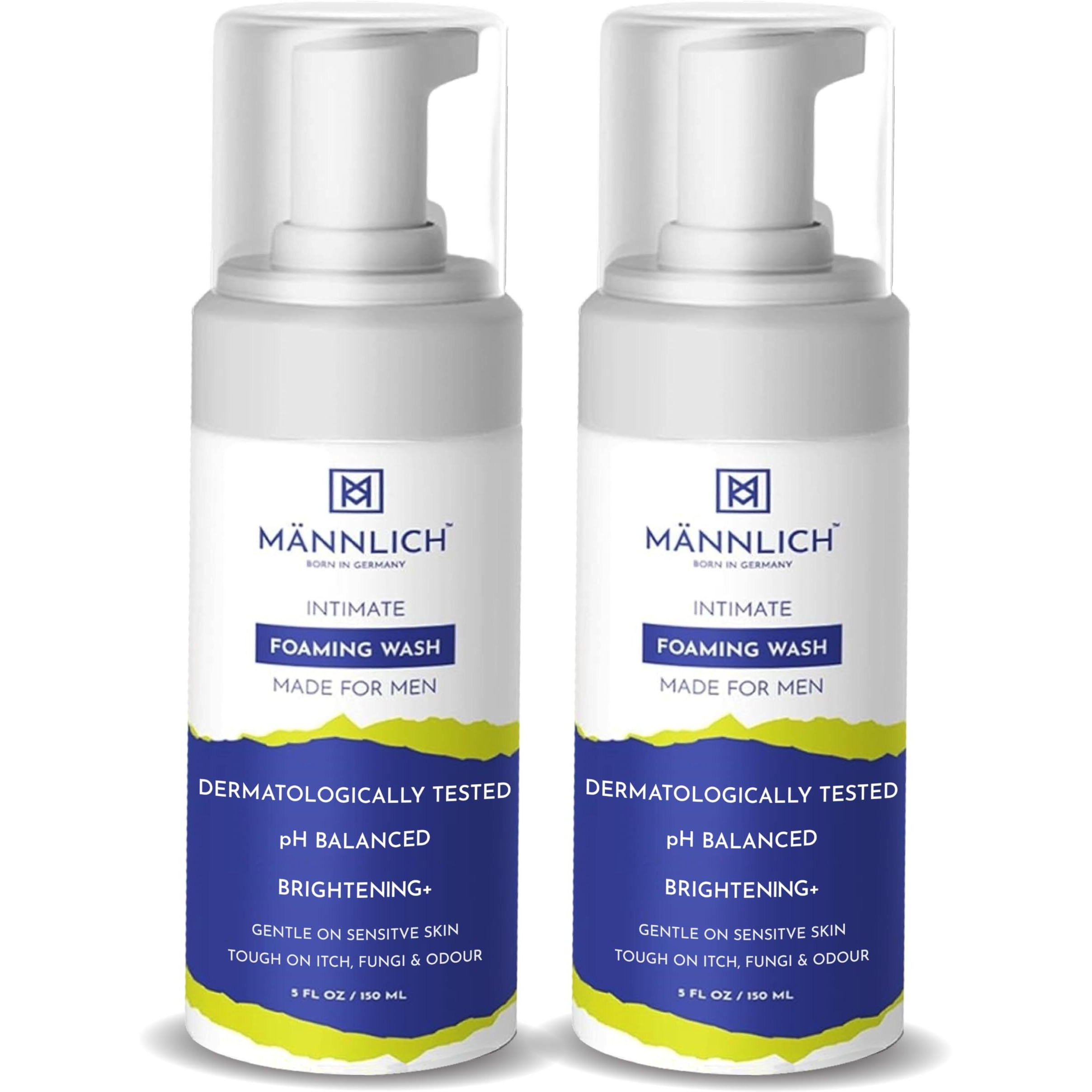 Mannlich Intimate Wash 150 Ml (Pack Of 2) Relieves Itchiness & Odour, Prevents Fungal Growth, Genital Area, Ph Balanced & Dermatologically Tested With Tea Tree Oil, Neem, Eucalyptus Oil, 1% Salicylic & Lactic Acid