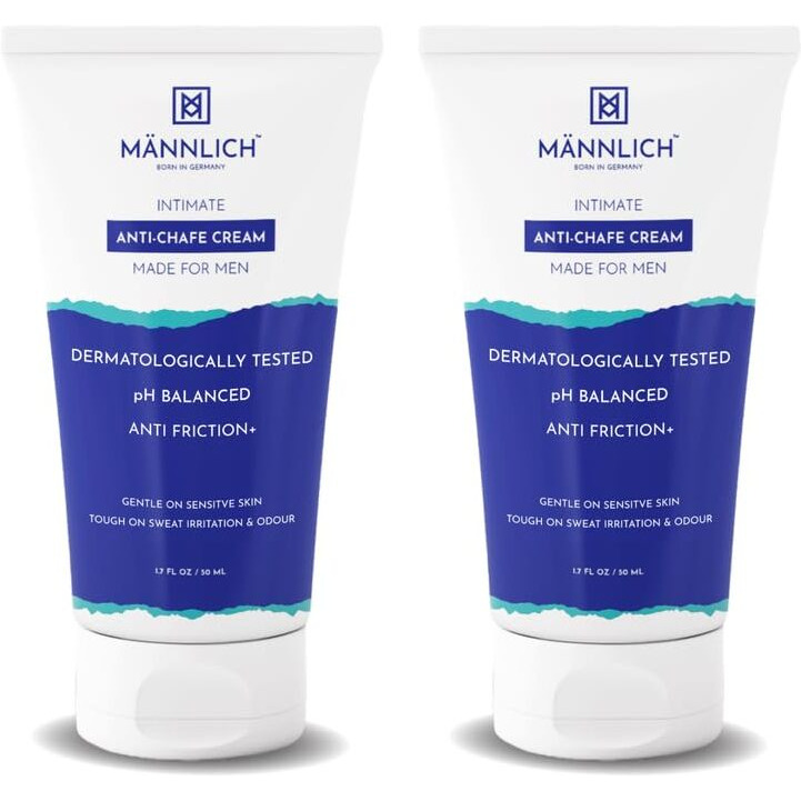 Mannlich Anti Chafing Cream For Men, Anti-Rash Cream For Intimate Areas, Reduces Inner Thigh Rashes From Sports And Fitness Activities, Prevents From Sweat, Odor, Irritation & Rashes | Dermatologically Tested | 50Ml (Pack Of 2)