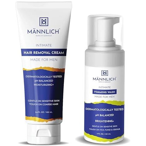 Mannlich Intimate/Private Hair Removal Cream For Men (100 Ml) & Mannlich Intimate Wash For Men (150 Ml) Relieves Itchiness & Odour, Prevents Fungal Growth, Genital Area, Ph Balanced With Tea Tree Oil, Neem, Eucalyptus Oil, 1% Salicylic & Lactic Acid