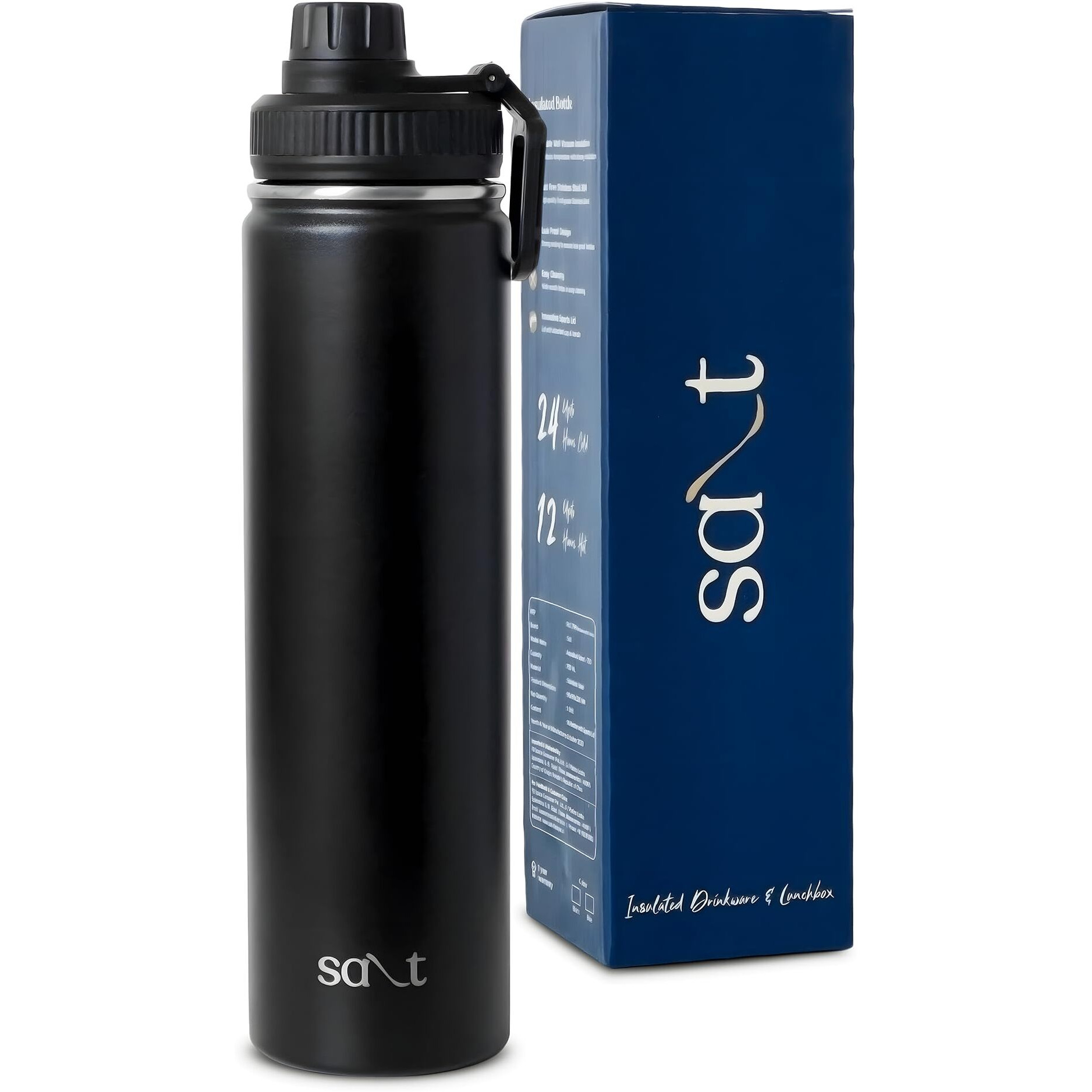Salt Aquabud Sport 750 Insulated Thermos Flask With Sports Lid | Double Wall Vacuum Thermosteel Bottle | Retains Hot And Cold | Leak Proof | Easy Cleaning | 750 Ml (Black)