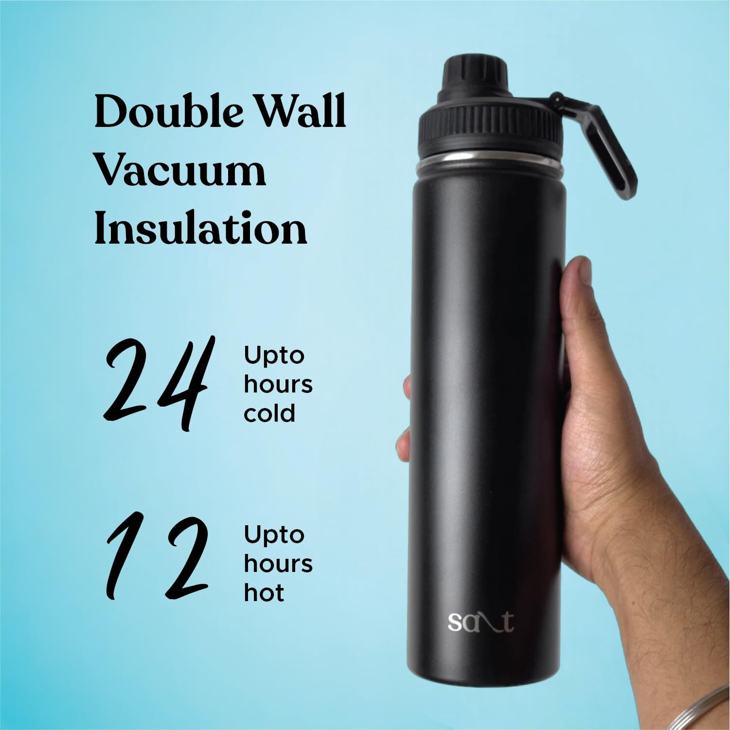 Salt Aquabud Sport 750 Insulated Thermos Flask With Sports Lid | Double Wall Vacuum Thermosteel Bottle | Retains Hot And Cold | Leak Proof | Easy Cleaning | 750 Ml (Black)