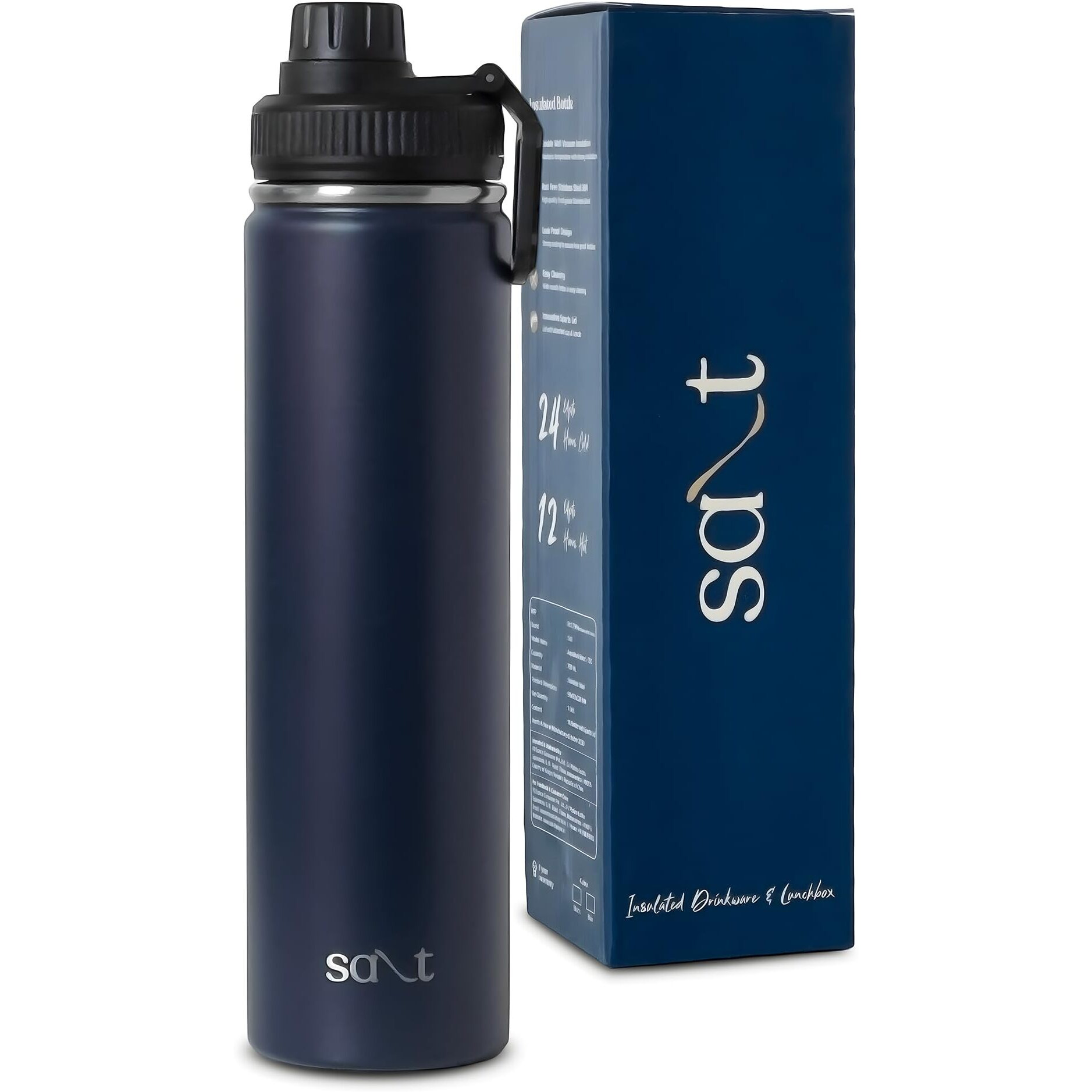Salt Aquabud Sport 750 Insulated Thermos Flask With Sports Lid | Double Wall Vacuum Thermosteel Bottle | Retains Hot And Cold | Leak Proof | Easy Cleaning | 750 Ml (Navy Blue)