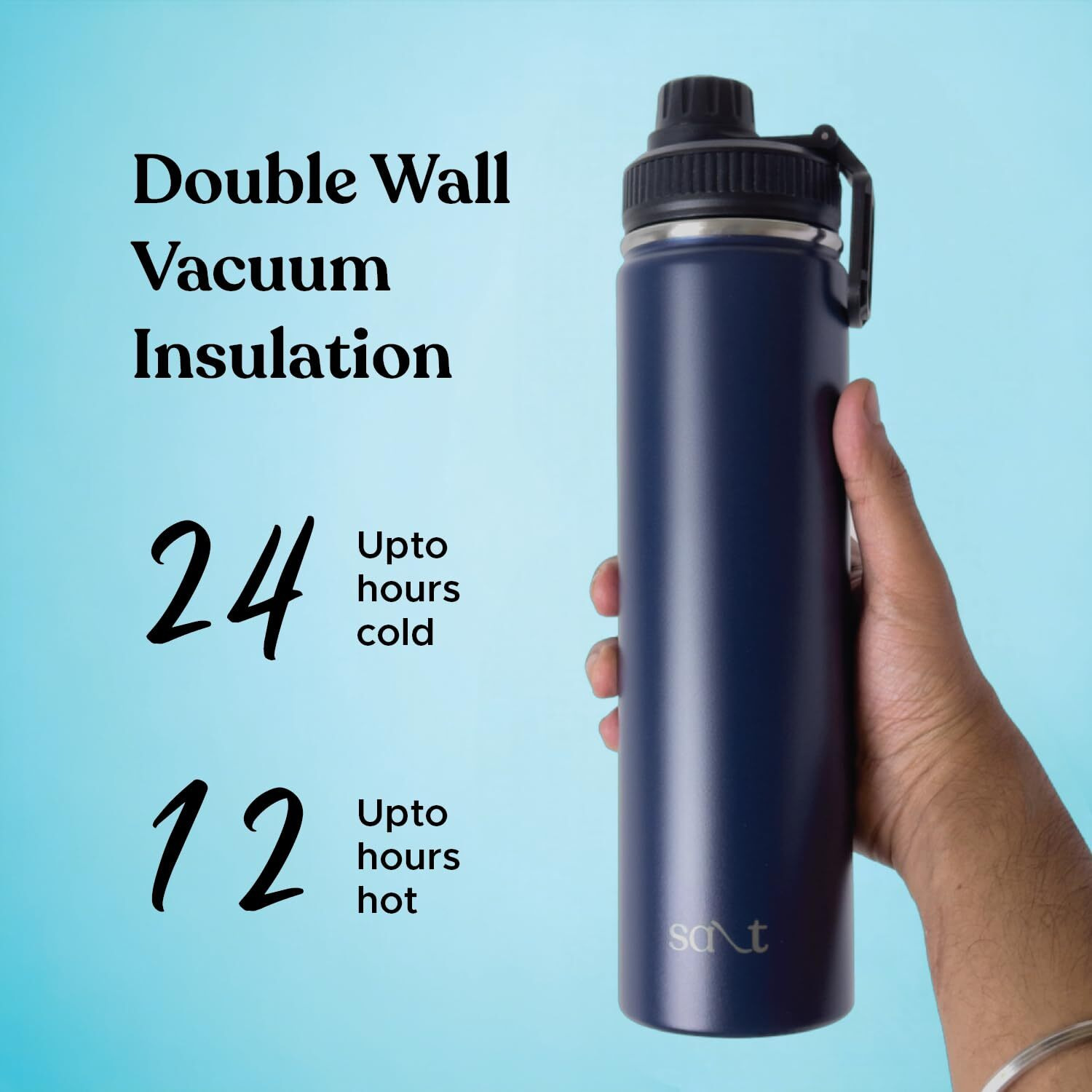 Salt Aquabud Sport 750 Insulated Thermos Flask With Sports Lid | Double Wall Vacuum Thermosteel Bottle | Retains Hot And Cold | Leak Proof | Easy Cleaning | 750 Ml (Navy Blue)