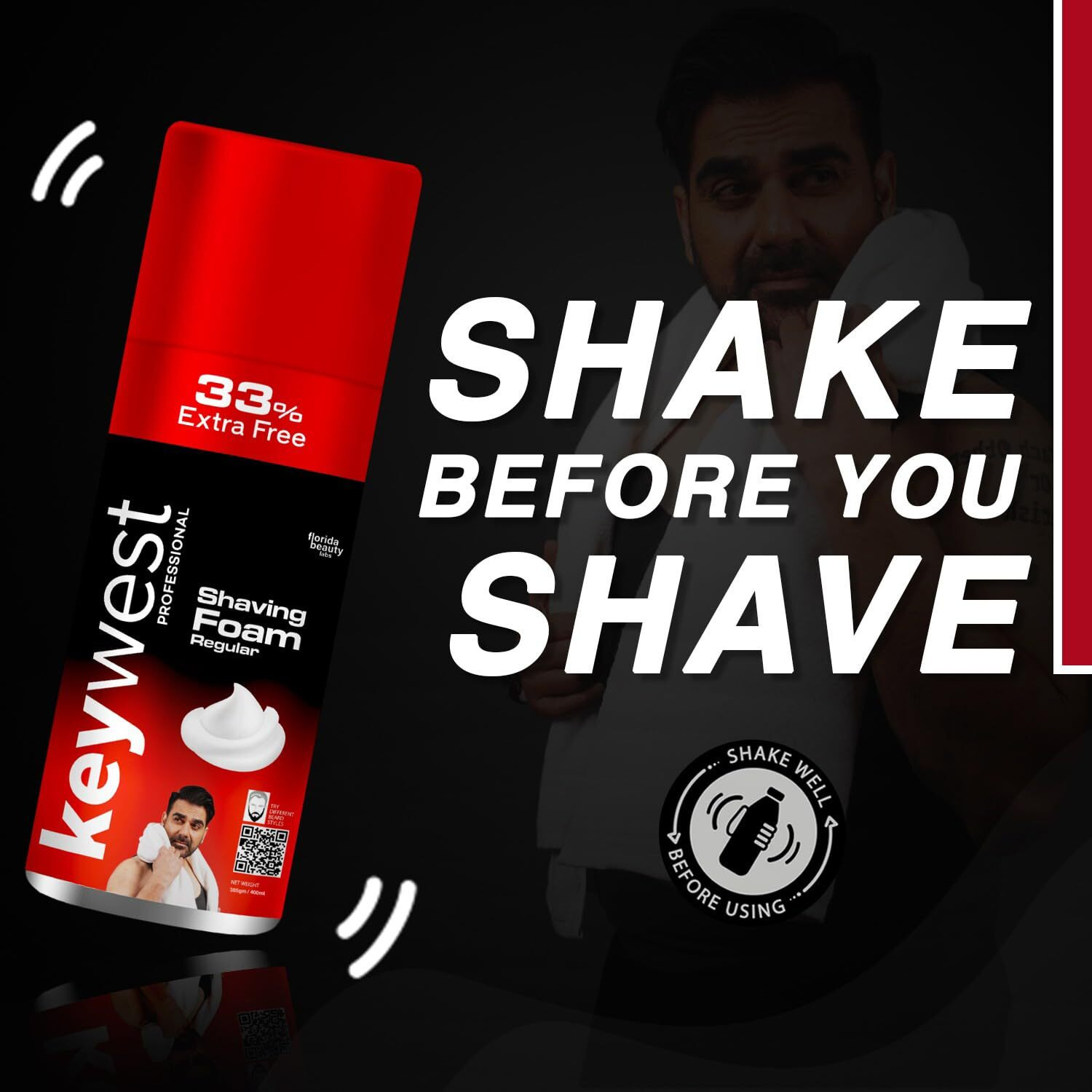 Keywest Professional Regular Pre Shaving Foam For Men, 385Gm (33% Extra Free) | Shave Foam For Men All Skin Types | More Than 100 Shaves | Enriched With Tea Tree Oil, Vitamin E & Aloe Vera