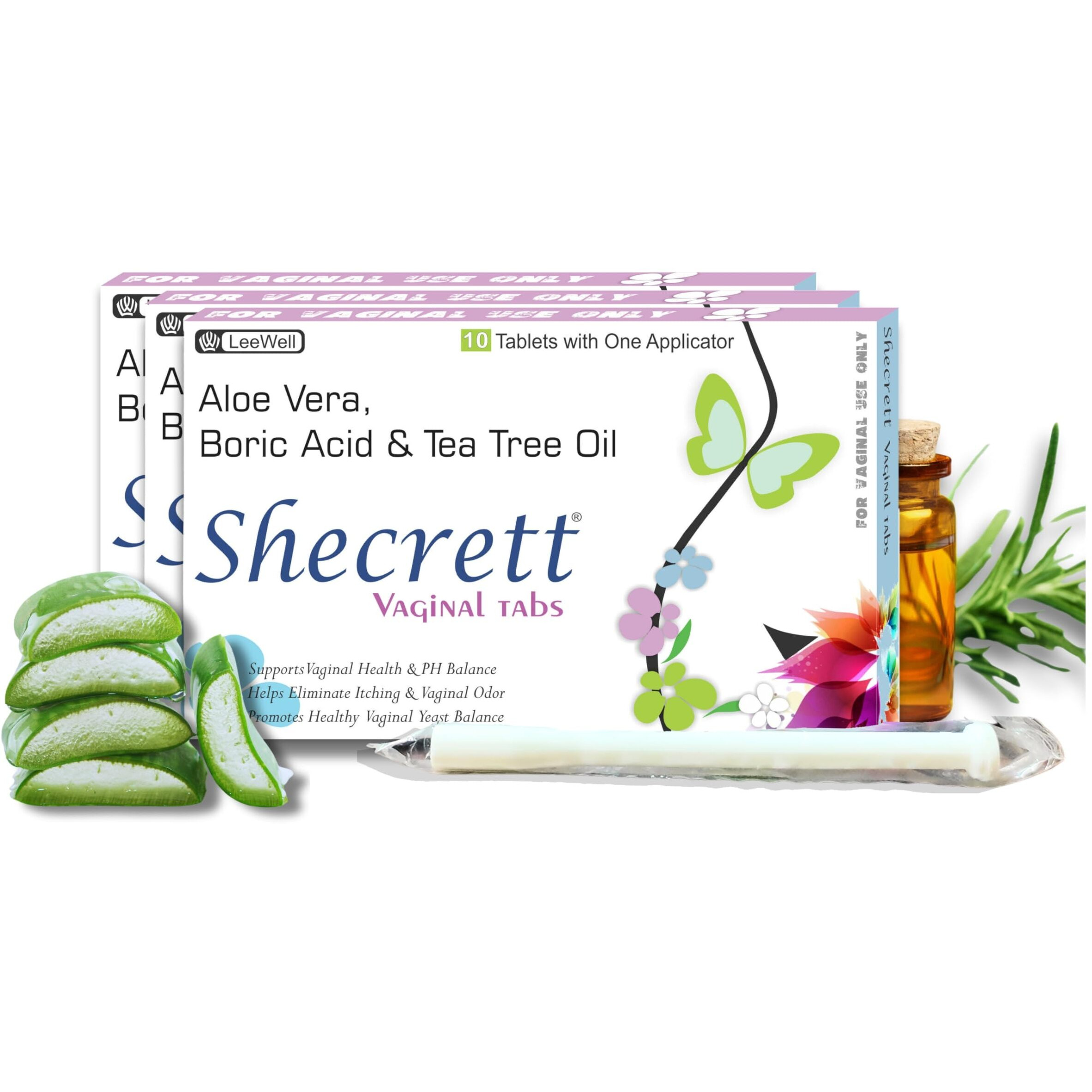 Shecrett Vaginal Boric Acid Suppositories Women, Reduces Itching, Yeast Infection, Burning, Natural Vaginal Probiotics, Ayurvedic White Discharge Aid, Intimate Wash - 30 Tablets+3 Applicators