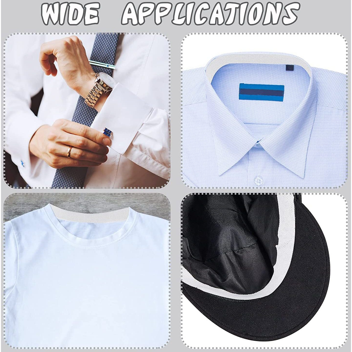 Belanto 2 Roll Collar Protector Neck Sweat Pad Antiperspirant Sticker Absorbing Sweat Pads Non-Woven Fabric Disposable Self-Adhesive Invisible Protection Hats Liner Caps Against Collar Sweat & Stains