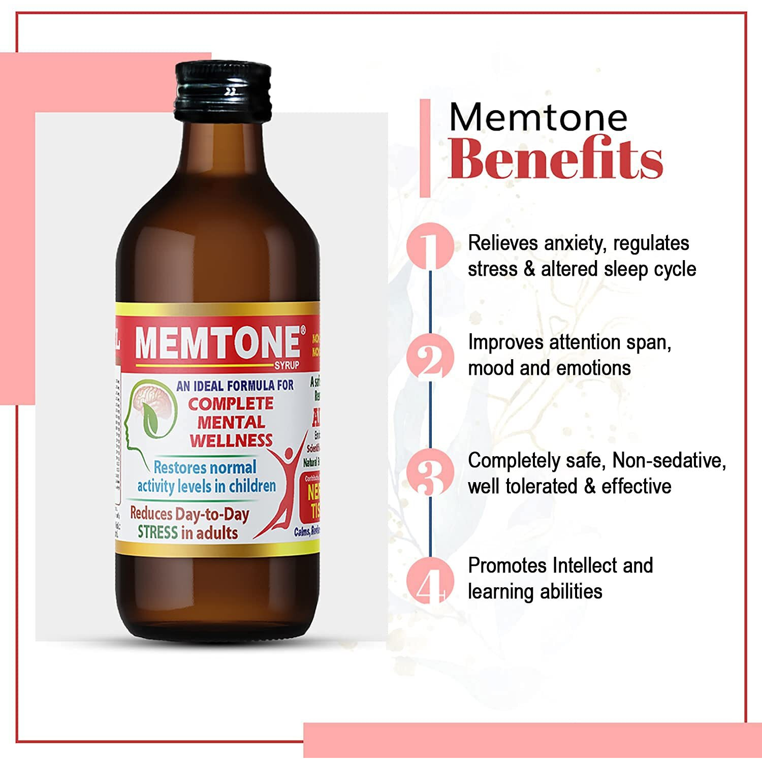 Aimil Memtone Syrup - 200Ml (Pack Of 2) | Ayurvedic Formula For Mental Wellness, Stress Relief | Brahmi, Mandukaparni & More