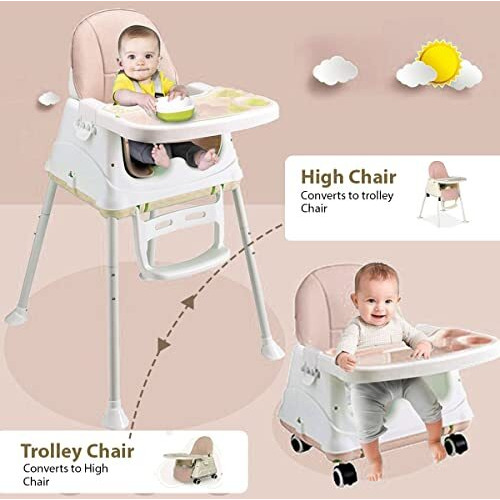 Staranddaisy Comfort 4 In 1 Premium Multifunctional High Chair With Booster, Normal & Detachable Tray, Adjustable Height, One-Hand Adjustable, Ultra Soft Cushion For Kids/Baby. (Coffee)