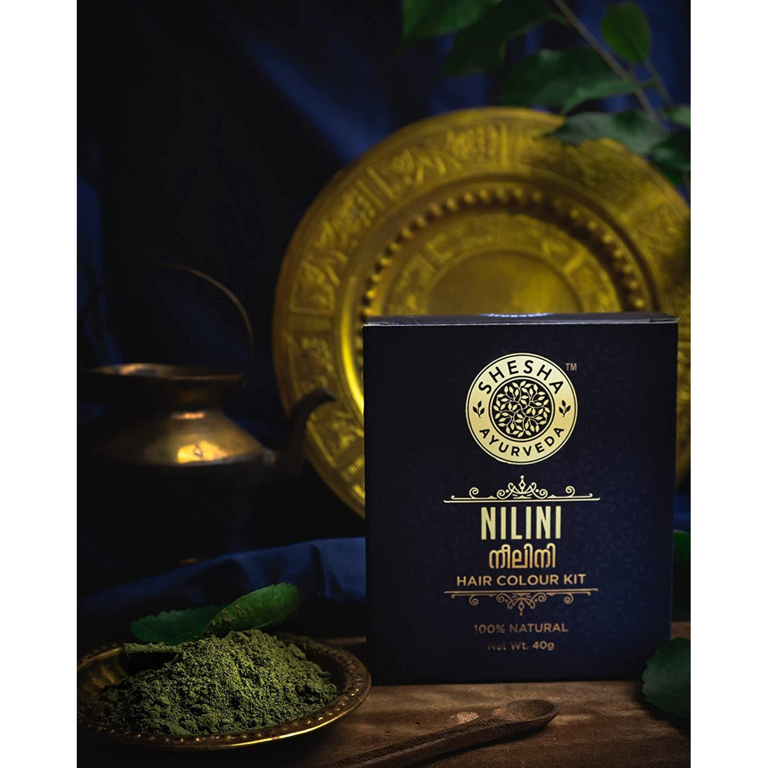 Shesha Naturals Ayurveda Nilini Hair Colour - 100% Ayurvedic, No Ammonia, No Bleach,No Peroxides, Natural Black Colour - 40G