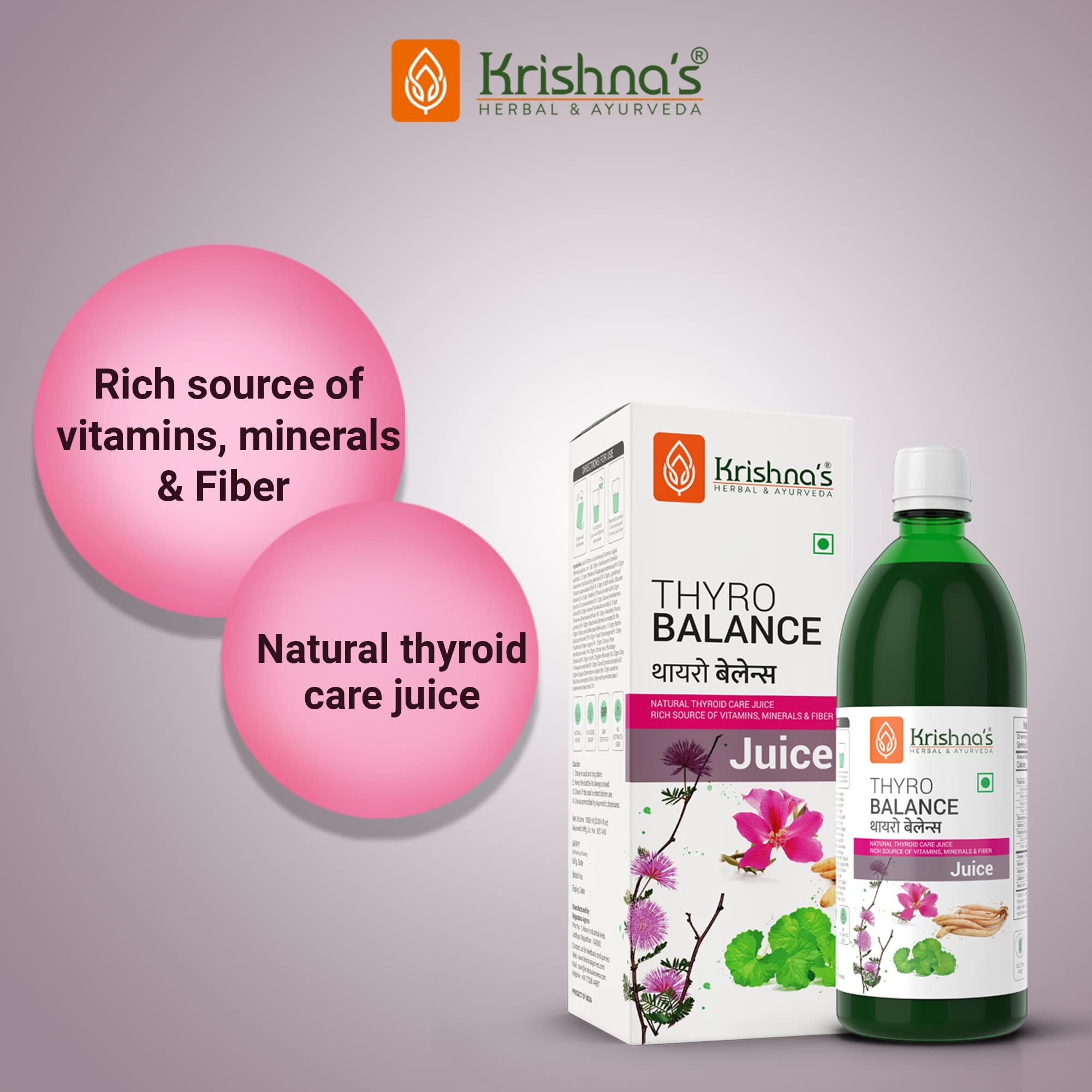 Krishna's Herbal & Ayurveda Thyro Balance Juice - 1000 Ml| Blend Of Natural Ayurvedic Formulation With Kanchnar Gugglu - Sugar Free| Rich In Vitamins, Minerals And Fiber