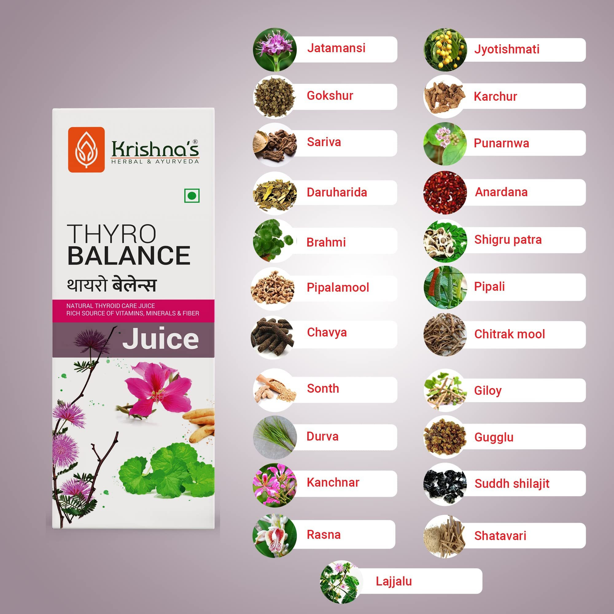 Krishna's Herbal & Ayurveda Thyro Balance Juice - 1000 Ml| Blend Of Natural Ayurvedic Formulation With Kanchnar Gugglu - Sugar Free| Rich In Vitamins, Minerals And Fiber