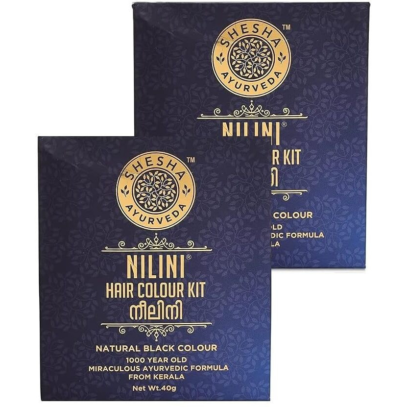 Shesha Ayurveda Combo Of Ayurveda Nilini Hair Colour- Ayurvedic, No Ammonia, No Bleach,No Peroxides, Natural Colour-40G Pack Of 2 (Black)
