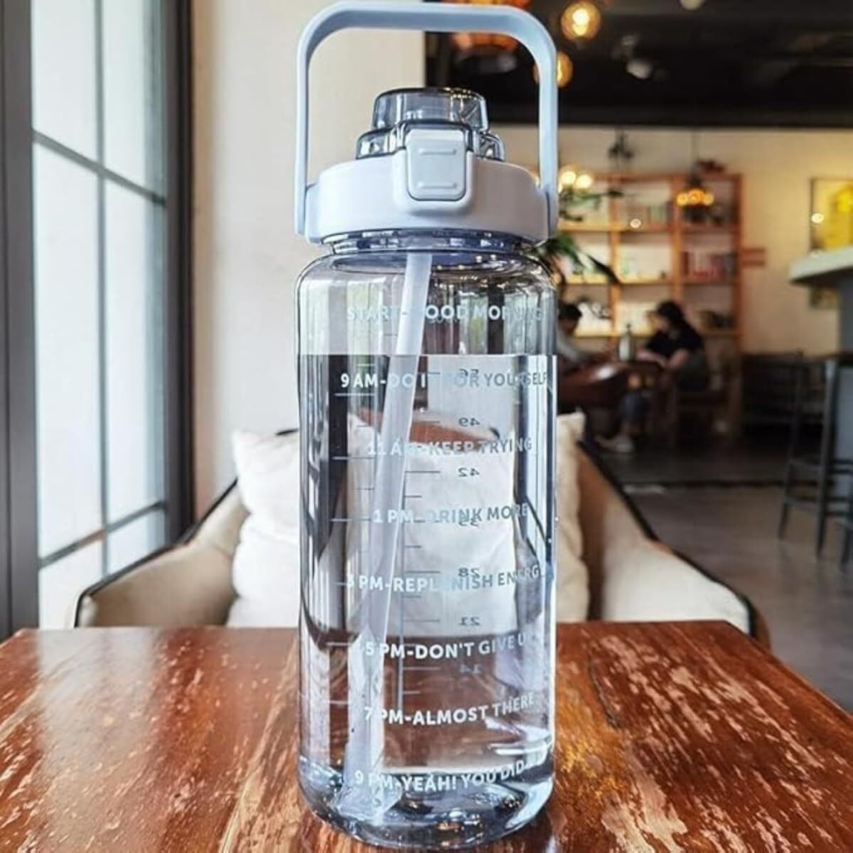 Kripara Sales Plastic 2 L Capacity Belt Straw Transparent Motivational Water Bottles With Time Marker Leak Proof & Break-Proof For School/College/Gym/Travel Bottle|Bpa-Free Fitness Sports Bottle