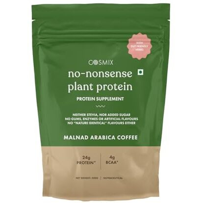 Cosmix No-Nonsense Plant Protein | 24G Protein/Serve | Malnad Arabica Coffee | Organic Pea & Rice Isolate | Vegan Protein | Easy To Digest | All Essential Amino Acids - 500G