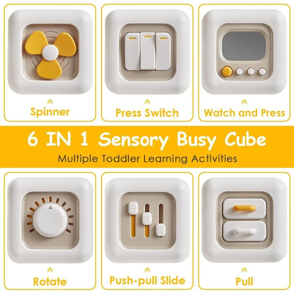 Prime Deals Montessori Toys 6 In 1 Preschool Board&Sensory Busy Activity Cube Toys For Toddlers Early Learning Fine Motor Skills Development Educational Toys Travel Toy Birthday Gifts(Fan),Multicolor