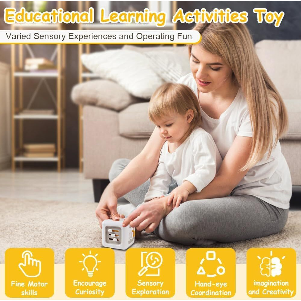 Prime Deals Montessori Toys 6 In 1 Preschool Board&Sensory Busy Activity Cube Toys For Toddlers Early Learning Fine Motor Skills Development Educational Toys Travel Toy Birthday Gifts(Fan),Multicolor