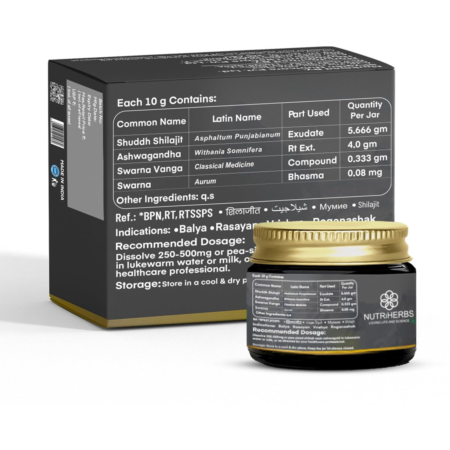 Nutri Herbs Shilajit Resin Ashwagold 10 G Pure Himalayan Shilajit|Stamina,Energy & Muscle Building Supplement|Ayurvedic Stamina Booster With Ashwagandha & Swarna Bhasma,5 Count,10 Grams