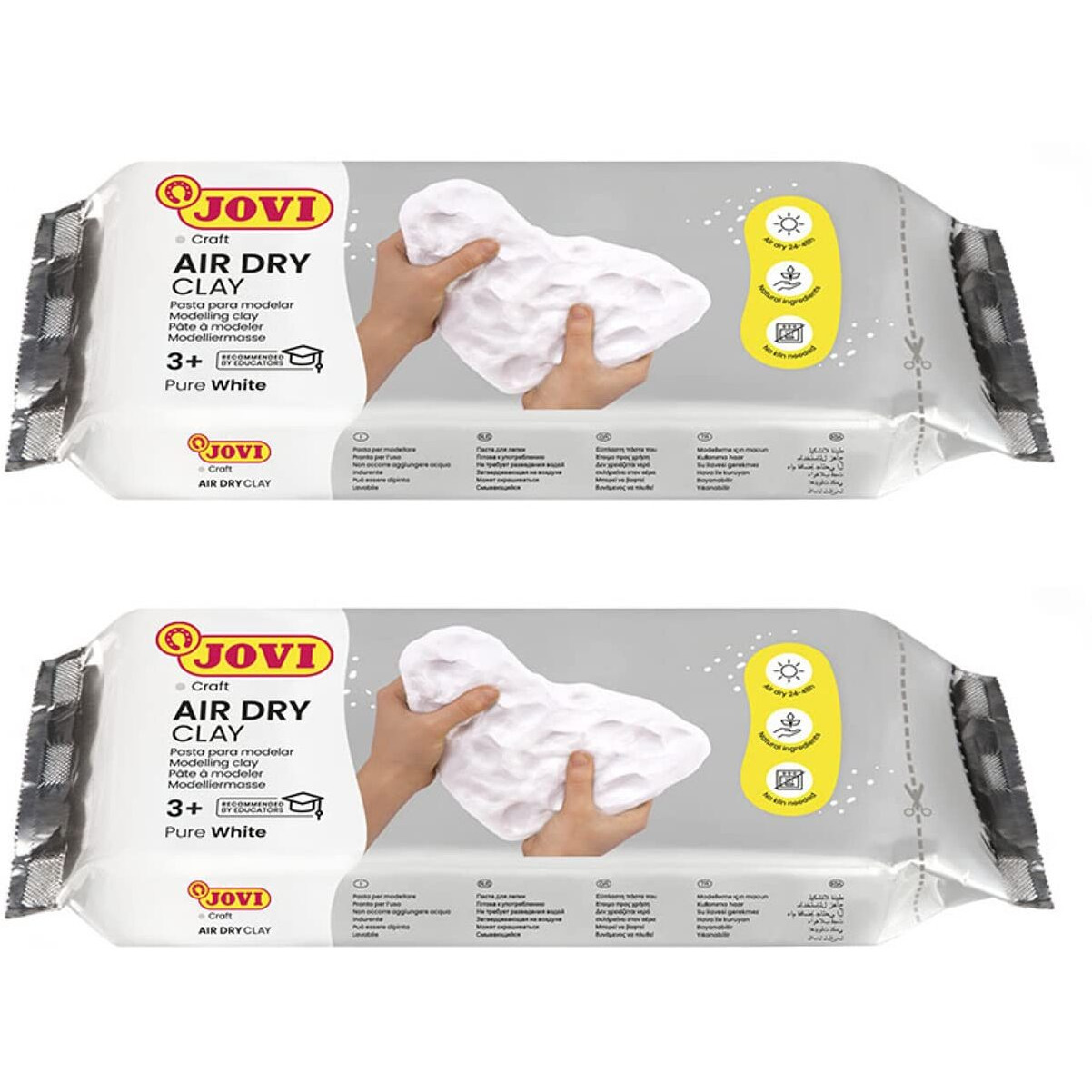 Jovi European Air-Dry Modeling Pure White Clay 2 Packets - Each Pack Of 250 Grams For Sculpting Pottery Art & Craft Handicraft Educational Purpose Fine Motor Skills