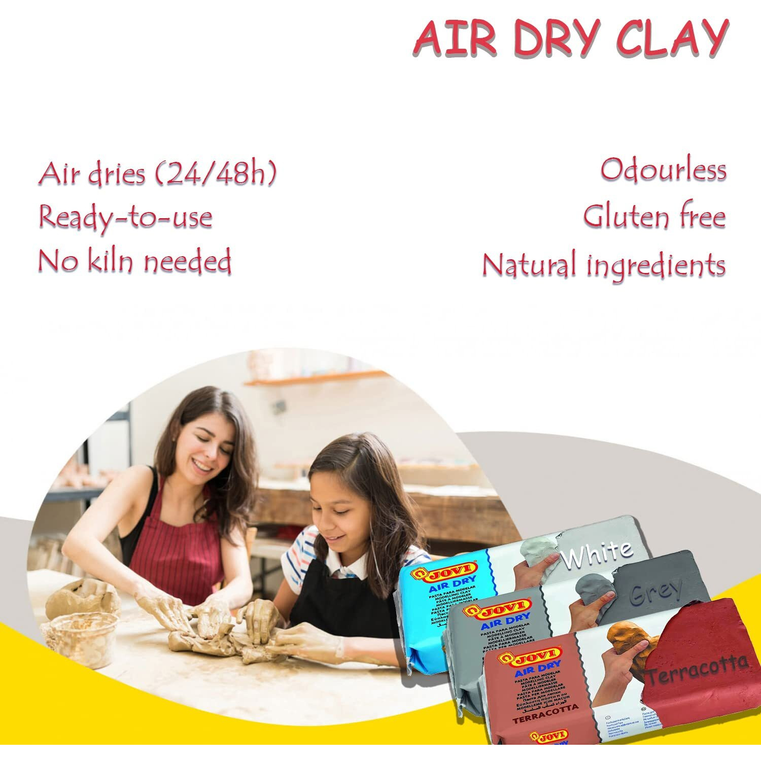 Jovi European Air-Dry Modeling Pure White Clay 2 Packets - Each Pack Of 250 Grams For Sculpting Pottery Art & Craft Handicraft Educational Purpose Fine Motor Skills