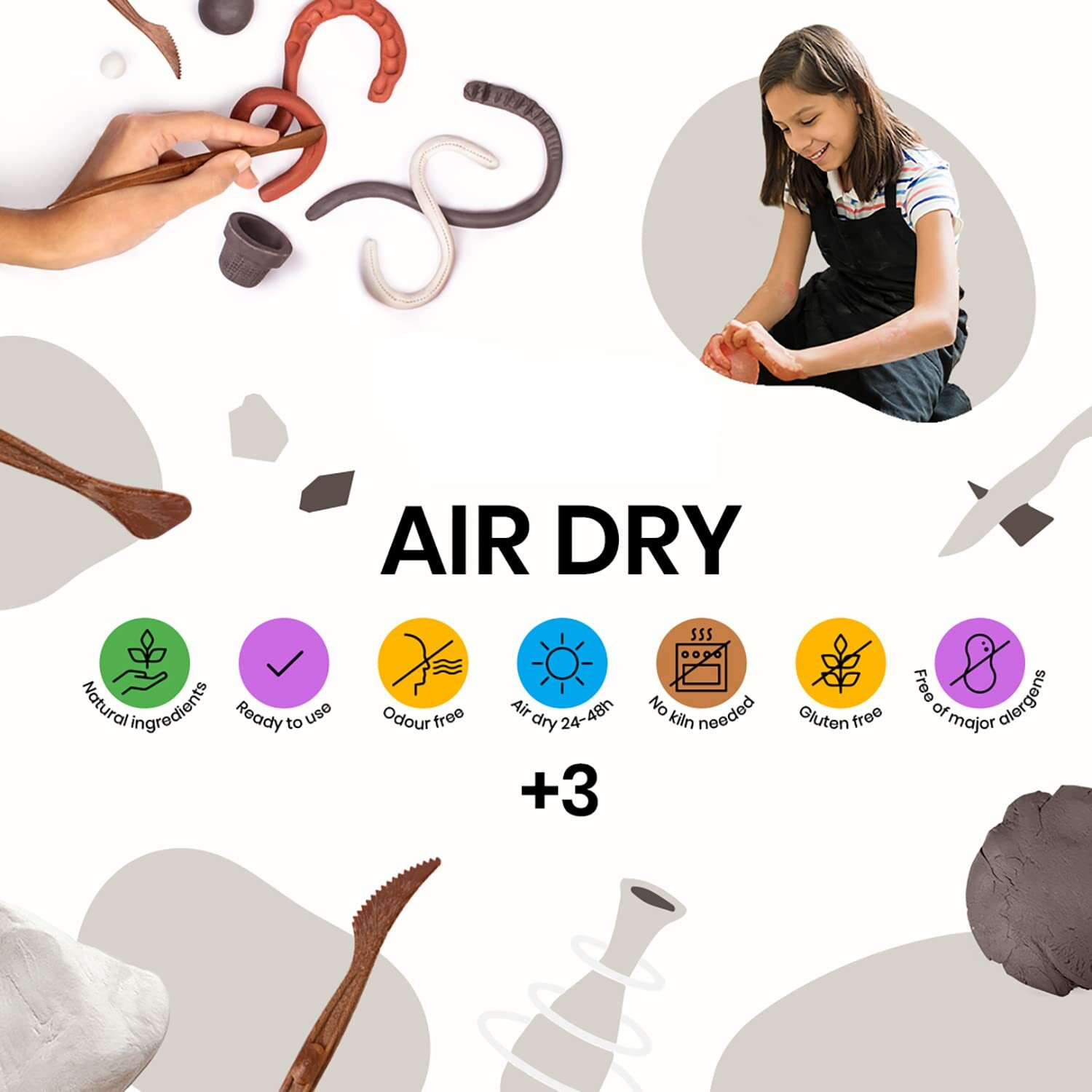 Jovi European Air-Dry Modeling Pure White Clay 2 Packets - Each Pack Of 250 Grams For Sculpting Pottery Art & Craft Handicraft Educational Purpose Fine Motor Skills