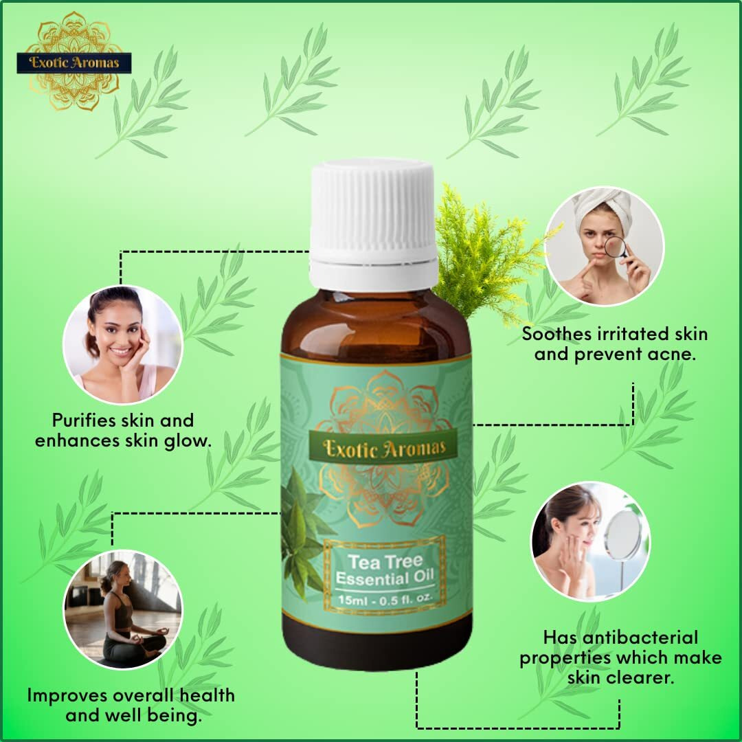 Exotic Aromas Tea Tree Oil, Essential Oil For Skin, Hair, Face, Acne Care, 100% Pure & Natural (15Ml + 15Ml) Pack Of 2
