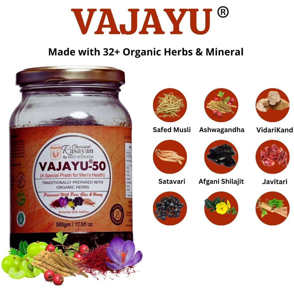 Deep Ayurveda Vajayu 50 Prash | Ayurvedic Superfood With 30+ Herbs For MenS Wellness | Boosts Testostrone Level, Energy, Strength, Stamina & Vitality | 500G Pack