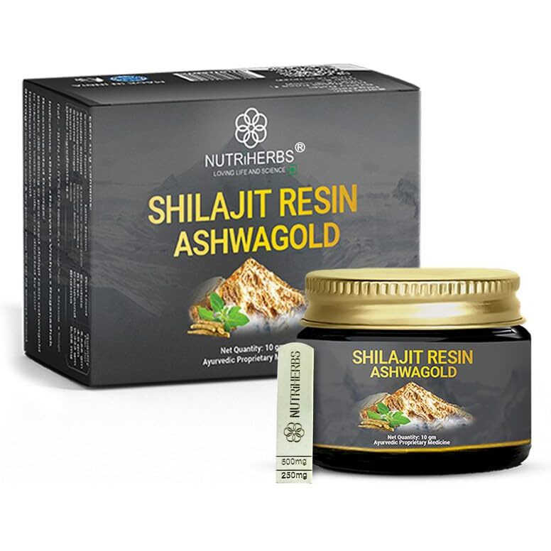 Nutri Herbs Shilajit Resin Ashwagold 10 G Pure Himalayan Shilajit|Stamina,Energy & Muscle Building Supplement|Ayurvedic Stamina Booster With Ashwagandha & Swarna Bhasma|1 Count,10 Grams