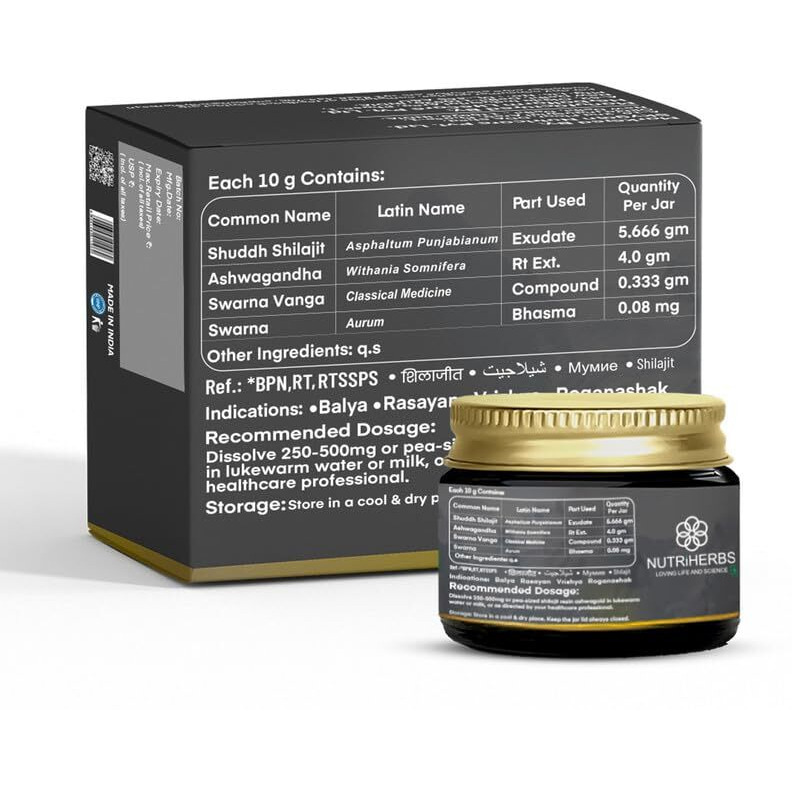 Nutri Herbs Shilajit Resin Ashwagold 10 G Pure Himalayan Shilajit|Stamina,Energy & Muscle Building Supplement|Ayurvedic Stamina Booster With Ashwagandha & Swarna Bhasma|1 Count,10 Grams