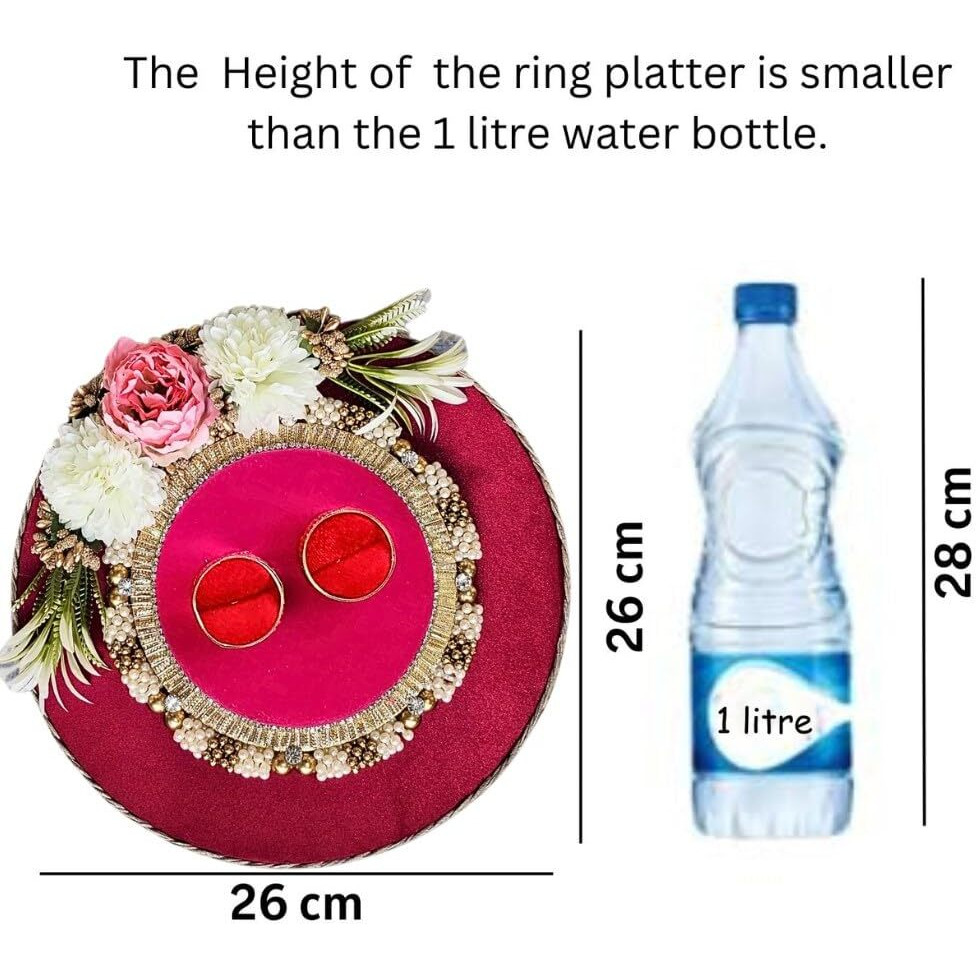 Satyam Kraft 1 Pc Handcrafted Engagement Ring Holder Platter  Round Decorative Thali For Wedding, Valentine, Proposal, Anniversary, Functions, And Gifts (Multicolor)