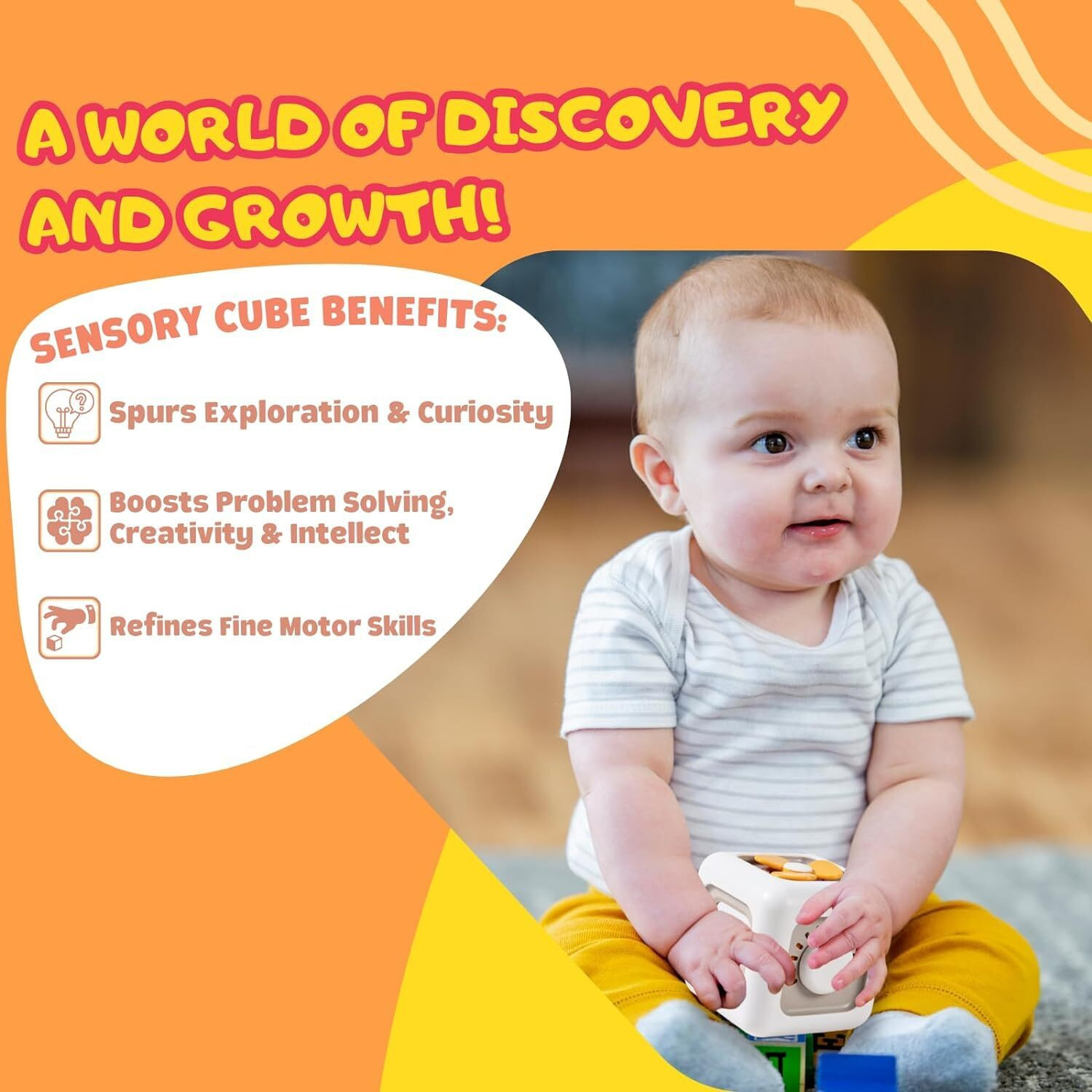 Brand Conquer Montessori Busy Cube For Toddlers 1-3,Car Travel Toys Busy Board Activity Cube,Learning Stocking Stuffers Educational Birthday Gifts Sensory Baby 12-18 Months (Fan Learning 6 In 1 Cube)