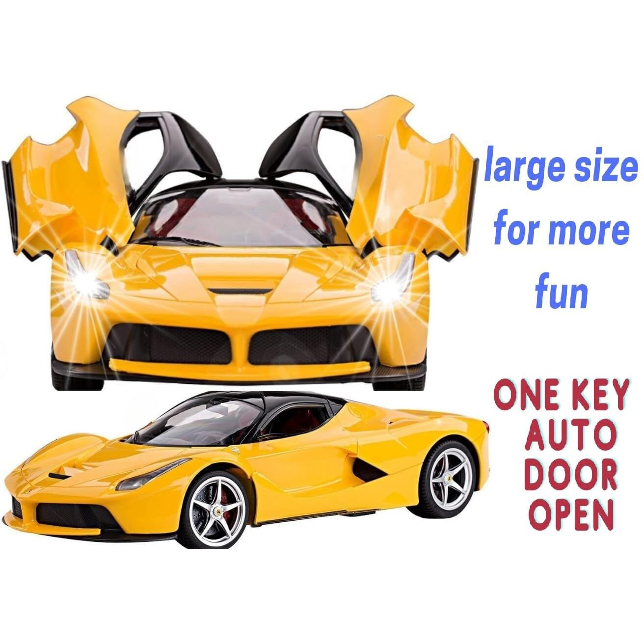 Famous Quality Big Size Remote Controlled Sports Racer Car Toy For Kids With Openable Doors And Led Lights And Sound High Speed Rc Car (Yellow)