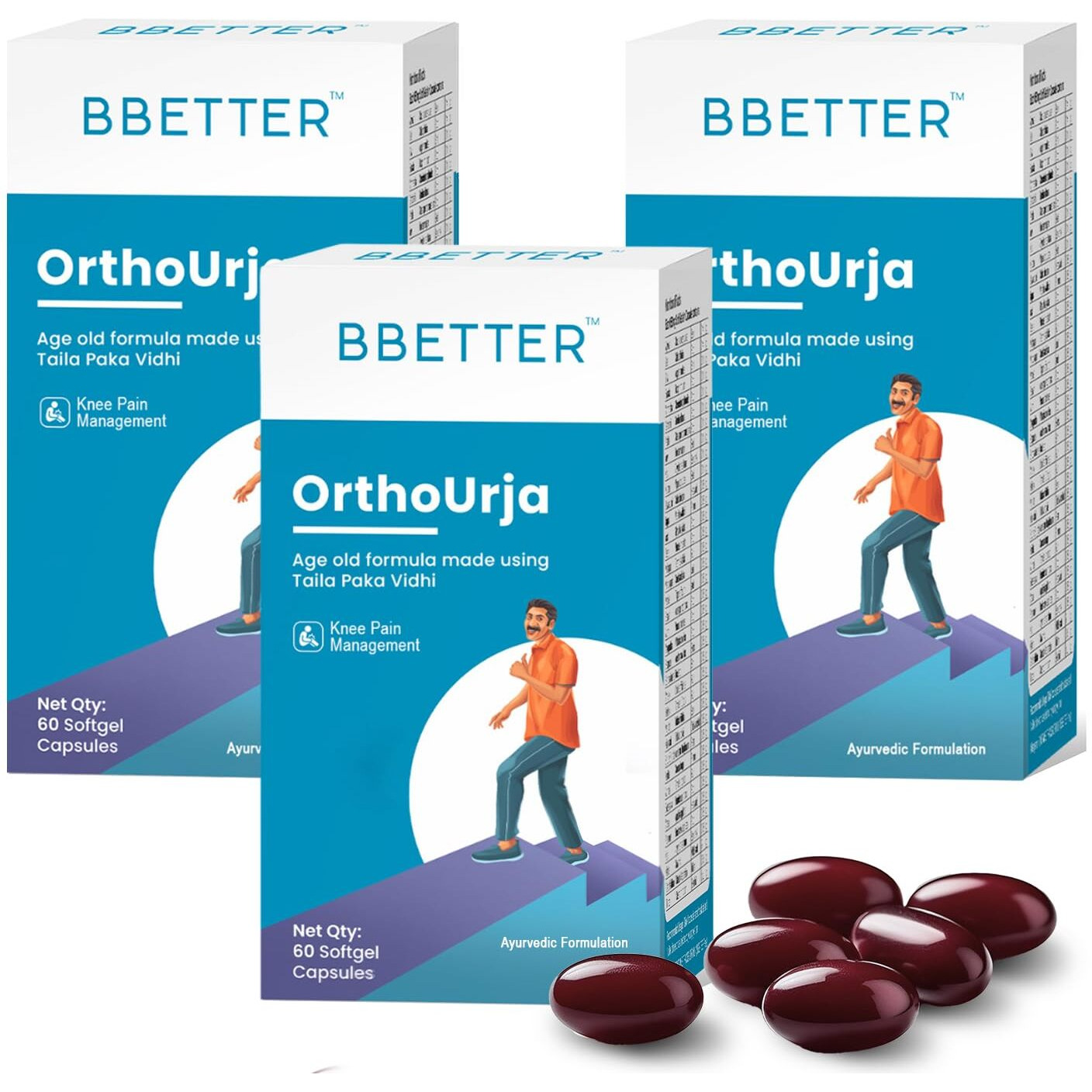 Bbetter Orthourja -Lab Tested Ayurvedic Medicine For Knee Pain, Joint Pain & Arthirits Relief | Made By Taila Paka Vidhi Method | 180 Softgels