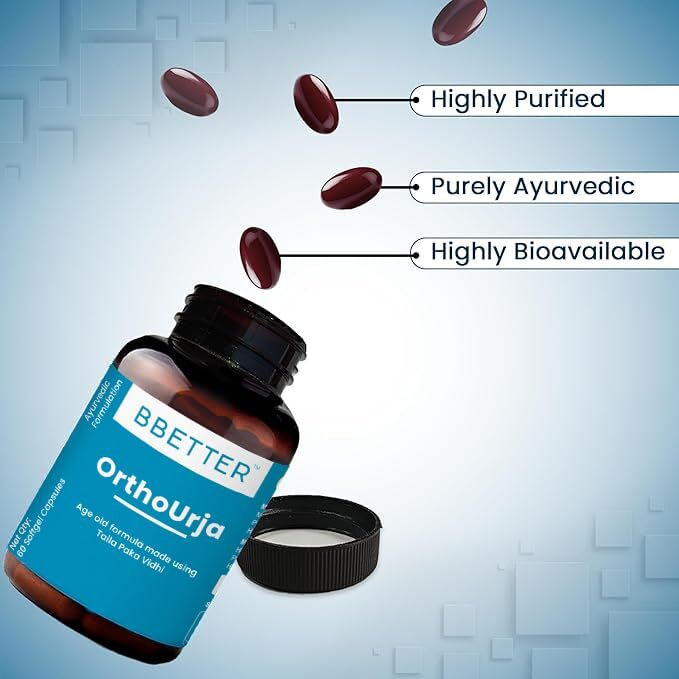 Bbetter Orthourja -Lab Tested Ayurvedic Medicine For Knee Pain, Joint Pain & Arthirits Relief | Made By Taila Paka Vidhi Method | 180 Softgels