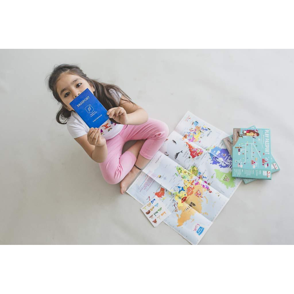 Cocomoco Kids World Geography Combo Pack Return Gifts For Kids Birthday-20 Pieces Of Pretend Play Passport Activity Kit With World Map For Kids,Countries,Flags,Capitals Educational Toys,Multicolor