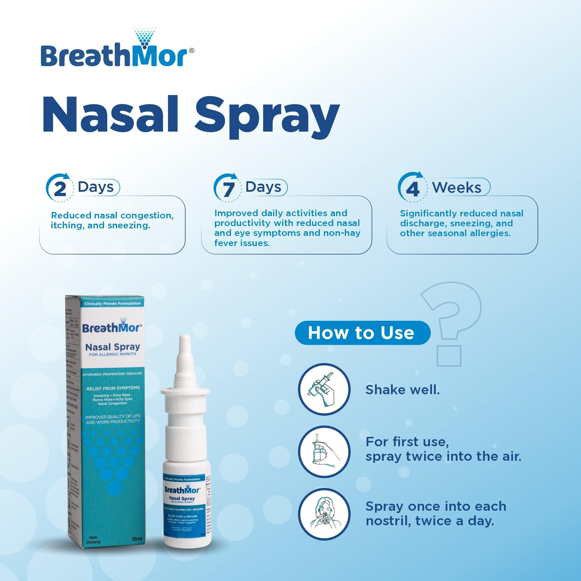 Breathmor (15Ml) - Nasal Spray For Allergy | Clinically Backed | Ayurvedic| Cinnamon Bark Extract | Non-Drowsy | Relieves Sneezing, Itchy Nose, Runny Nose, Itchy Eyes, And Nasal Congestion