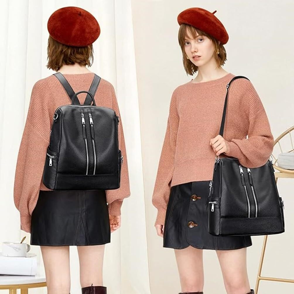 Comfabie Fashion Backpacks For Women, Pu Leather Handbags, Zipper Ladies Purse, Daypacks Bags, Casual Backpacks, Antitheft Soft Rucksack Versatile Shoulder Bags With Laptop Compartment (Black)