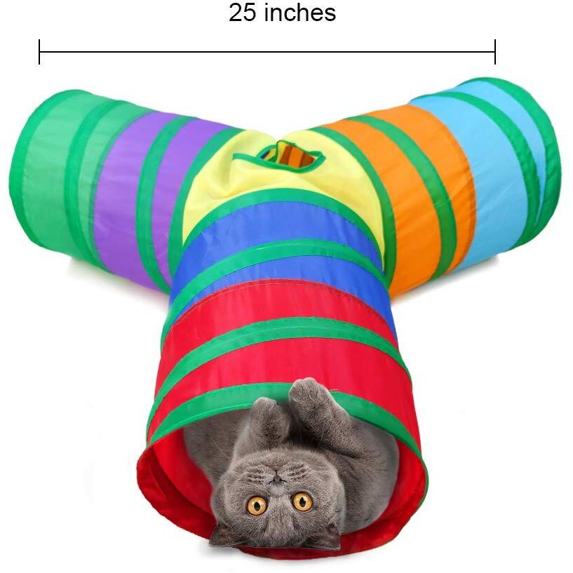 Qpets 3 Way Rainbow Tunnel Cat Toys Pet Tube Collapsible Play Toy Kitten Toys Cat Playing Toys Indoor Outdoor Kitty Puppy Toys For Puzzle Exercising Hiding Training Toy